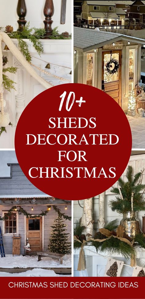 Stunning Sheds Decorated For Christmas She Shed Exterior Ideas, She Shed Exterior, Garden Shed Ideas Exterior, Shed Exterior Ideas, She Shed Decorating Ideas, Simple Winter Decor, Decor Ideas For Christmas, Holiday Lights Outdoor, Christmas Tips