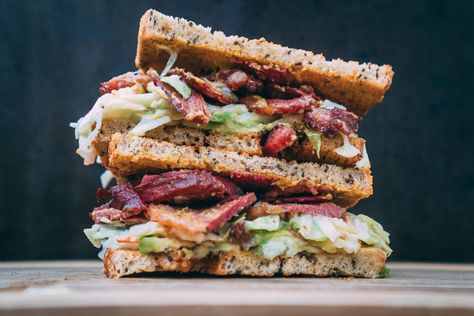 Duck Pastrami: Game Changing Sandwich — DUCKCHAR Duck Pastrami, Vegan Soul Food, Pastrami Sandwich, Meat Sandwich, Bistro Food, Anniversary Dinner, Breakfast Tacos, The Duck, Salmon Burgers