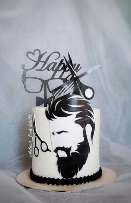 Barber Cake Ideas, Barber Cookies, Salon Cake Design, Barbershop Cake, Barber Cakes For Men, Hair Salon Cake Ideas, Cake For Hairstylist, Hairdresser Cake, Chocolate Sculptures