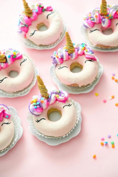 Unicorn Doughnut Dessert Recipe | Unicorn Birthday Party Dessert | HGTV Make Apple Cider, Cake Mix Donuts, Donut Birthday Cake, Unicorn Donut, Donut Decorating Ideas, Cake Donuts Recipe, Donut Cake, Birthday Party Treats, Party Food Dessert