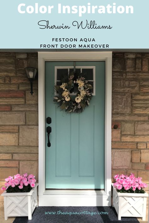 Aqua Front Doors, Aqua Door, Front Door Inspiration, New Front Door, Front Door Makeover, Door Inspiration, Front Door Colors, Beach Cottage Style, Front Entrances