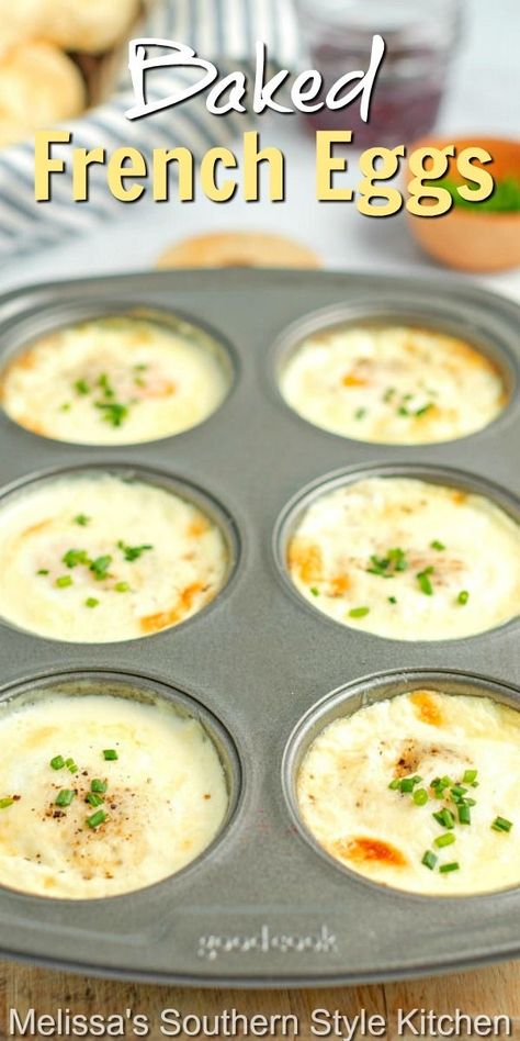 French Baked Eggs In Muffin Tin, Best Eggs Breakfast, Egg Dishes For Dinner, Egg Dishes For Breakfast, French Baked Eggs, Baked Egg Recipes, Brunch For 2, Eggs In A Muffin Tin, Breakfast For 2