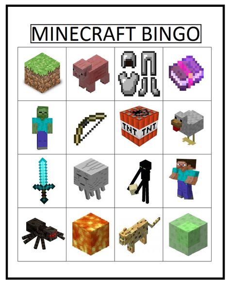 Minecraft Bingo, Diy Minecraft Birthday Party, Minecraft Party Decorations, Minecraft Printables, Minecraft Images, Packaging Template Design, Diy Minecraft, Minecraft Birthday Party, Video Games Birthday