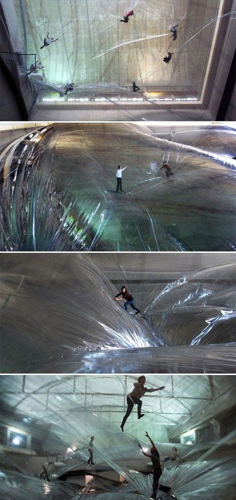 Tomas Saraceno site specific installation at the Hanger Bicocca Milan Italy "On Space Time Foam" Site Specific Art Ideas, Space Time Art, Inflatable Art Installation, Site Specific Art Installation, Layered Installation, Foam Installation, Suspended Art, Space Installation, Foam Art