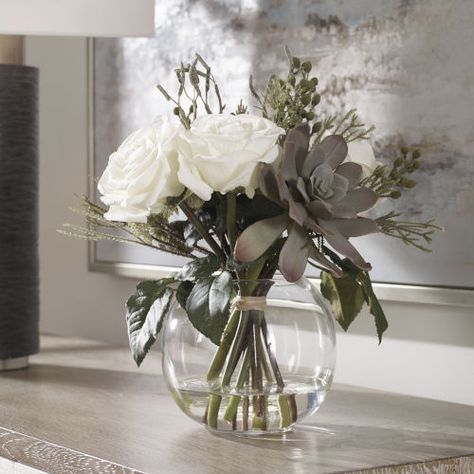 Uttermost Art, Bouquet Vase, Glass Bud Vase, Faux Flower Arrangements, Visually Pleasing, Clear Glass Vases, Cream Roses, Seed Pods, Crystal Art