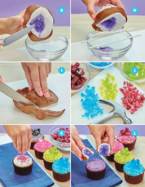 Cake of the Day: Geode Candy Cupcakes from ‘Nerdy Nummies’ Geode Cupcakes, Geode Cakes, Irish Cake, Rainbow Foods, Crystal Cupcakes, Buttercream Frosting For Cupcakes, Candy Cupcakes, Animal Treats, Nerdy Nummies