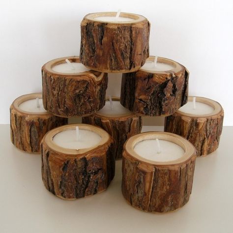 #candele in #legno Log Candles, Rustic Candle Holders, Candleholder Centerpieces, Rustic Candles, Wooden Candle Holders, Wood Candle Holders, Wooden Candles, Wood Candles, Wooden Crafts