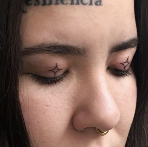 Eye Lid Tattoos, Eyes Without A Face Tattoo, Face Tattoos Ideas, Eye Chest Tattoo, Eyelid Tattoo, Small Face Tattoo, Sideburn Tattoo, Under Eye Tattoo, Forehead Tattoo