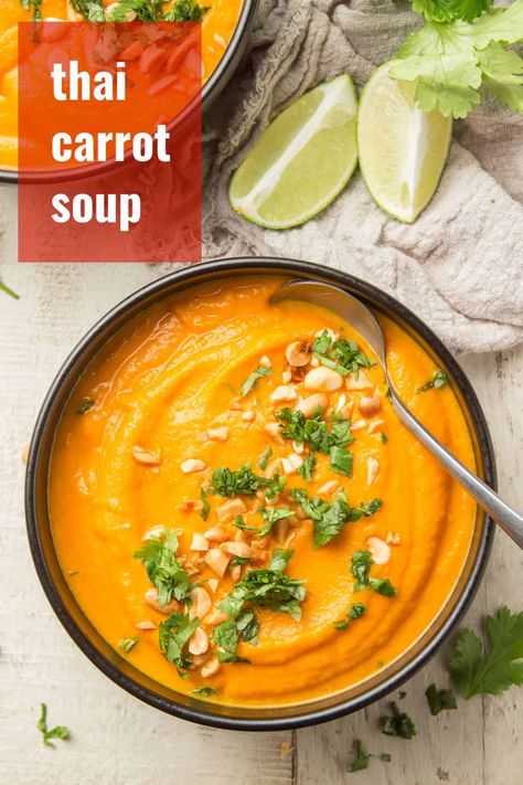 Thai Carrot Soup, Curried Carrot Soup, Carrot Curry, Spicy Carrots, Carrot Soup Recipes, French Soup, Coconut Milk Soup, Dairy Free Soup, Panang Curry