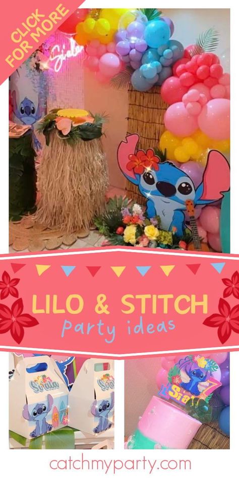 Check out this fun Lilo & Stitch birthday party! The dessert table is so cool! See more party ideas and share yours at CatchMyParty.com Stitch Party Games, Stitch First Birthday Party, Lilo And Stitch Birthday Party Ideas Diy, Lilo And Stitch Activities, Lilo And Stitch Party Ideas, Stitch Party Ideas, Stitch Party Decorations, Stitch Birthday Party Decorations, Stitch Birthday Party Ideas