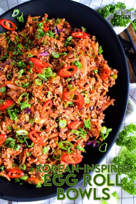 Egg Roll Bowls, Red Cabbage Coleslaw, Canned Pickled Beets, Eggroll In A Bowl, Egg Roll In A Bowl, Pork Roll, Spicy Rice, Spicy Korean, Lord Byron