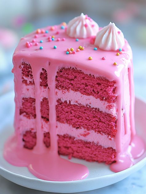 Pink Velvet Cake   🤎 𝗜𝗻𝗴𝗿𝗲𝗱𝗶𝗲𝗻𝘁𝘀 🤎  2 1/2 cups all-purpose flour 1 1/2 cups granulated sugar 1 teaspoon baking soda 1 teaspoon salt 1 teaspoon cocoa powder 1 1/2 cups vegetable oil 1 cup buttermilk, room temperature 2 large eggs, room temperature 2 tablespoons red food coloring 1 teaspoon white vinegar 1 teaspoon vanilla extract Cream cheese frosting (recipe below) For the Cream Cheese Frosting: 8 oz cream cheese, softened 1/2 cup unsalted butter, softened 4 cups powdered sugar Pink And Red Cake, Pink Velvet Cake, Cakes Slices, Pink Velvet Cakes, Cheese Frosting Recipe, Breakfast Recipes Sweet, Cupcake Recipes Chocolate, Cream Cheese Frosting Recipe, Frosting Recipe