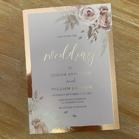 $4.2 | Rose Gold Foil Border Blush Floral Wedding - rose gold, wedding, blush, floral, dusty rose, boho, foil, rose gold wedding invitation, modern, fall summer spring wedding Rose Gold Foil Invitations, Wedding Rose Gold, Blush Floral Wedding, Rose Gold Wedding Invitations, Rose Gold Invitations, Gold Foil Invitation, Gold Foil Wedding Invitations, Gold Wedding Theme, Dusty Rose Wedding