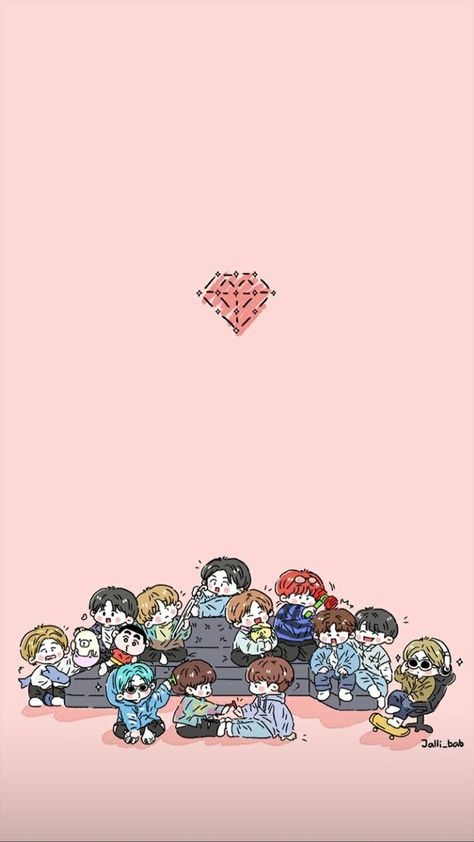 Cartoon Seventeen Wallpaper, Treasure Fanart Wallpaper, Seventeen Ot13 Wallpaper, Seventeen Cartoon, Pink Seventeen, Treasure Stickers, Seventeen Ot13, Seventeen Wallpaper Kpop, Seventeen Lockscreen