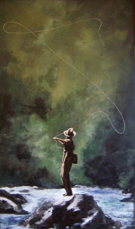 Fly Fishing Painting, Fishing Painting, Fly Fishing Art, Trout Fishing Tips, Fishing Photography, Fly Fishing Tips, Fishing Pictures, Fly Fisherman, Fishing Pole