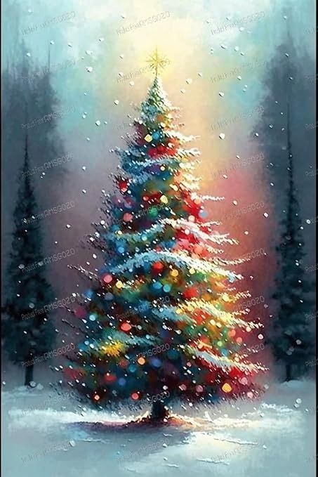 Amazon.com: RMSGOZO Oil Painting Christmas Poster Art - Colorful Christmas Tree - Semi-Finished Unframed Wall Art 20 X 24 Inches For Wall Decor Bedroom Decor Or Gifts (Beautiful Gift Box): Posters & Prints Cute Christmas Tree Painting, Vintage Christmas Tree Painting, Christmas Ball Painting On Canvas, Impressionism Art Christmas, Snowy Christmas Tree Painting, Christmas Poster, Colorful Christmas Tree, Unframed Wall Art, Christmas Balls