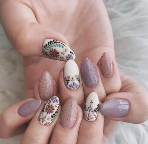 Boho Nails, Valentine Nails, Colorful Nails, Nail Swag, Oval Nails, Nail Designs Spring, Floral Nails, Nail Arts, Flower Nails