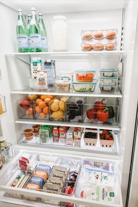 Aesthetic fridge organization. The Home Edit. Organizing my home. My home organization. My favorite clear acrylic bins. Walmart Finds. Amazon finds. Healthy Fridge, Fridge Organisers, House Organisation, Fridge Storage, Kitchen Drawer Organization, Refrigerator Organization, Home Storage Solutions, Kitchen Hacks Organization, The Home Edit