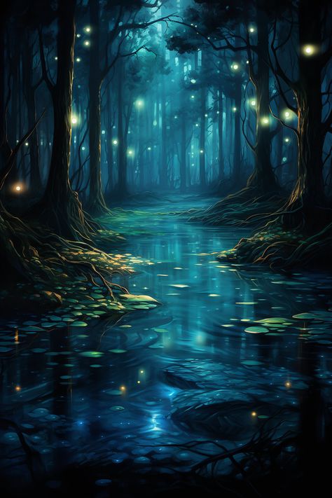 Spiritual Mystical Forest Pond Filled With Lanterns Art Print Fantasy Forest Painting Perfect to Gift Nature Lovers - Etsy Fantasy Forest Painting, Forest Pond, Lantern Art, Mystical Forest, Night Forest, Fantasy Forest, Forest Painting, Forest Art, Mystical Creatures