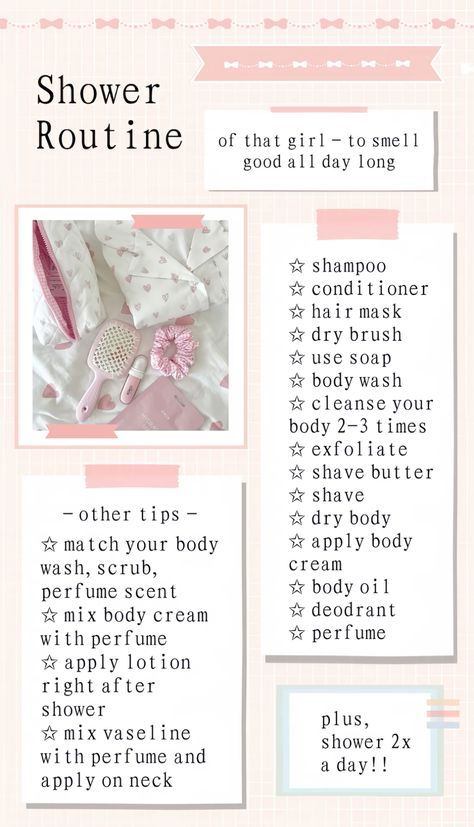 Shower Routine Coquette, Wonyoungism Shower Routine, Wonyoungism Day Routine, Full Shower Routine, Everything Shower List, Wonyoungism Routine, Coquette Tips, Everything Shower Routine, Wonyoungism Tips