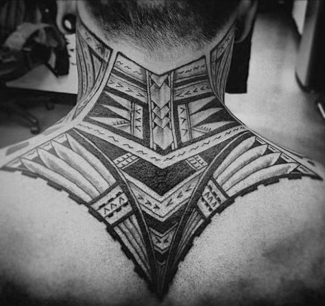 Polynesian Awesome Tribal Neck Tattoos For Men Best Neck Tattoos, Backpiece Tattoo, Polynesian Tattoos, Polynesian Tattoo Designs, Back Of Neck Tattoo, Samoan Tattoo, Omerta Tattoo, Hawaiian Tattoo, Neck Tattoo For Guys