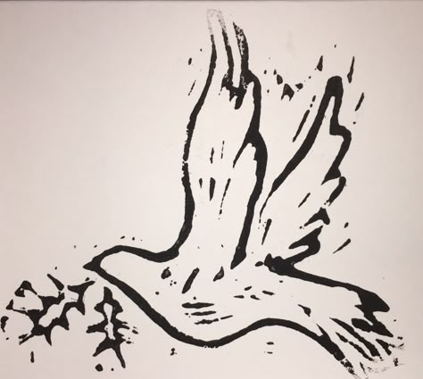 Christmas dove linocut #linocut #christmas #peace Dove Linocut, Pigeon Linocut, Lino Print Pattern, Dove Drawing, Dove Tattoo, Engraving Illustration, Peace Dove, Stamp Printing, Linocut Art