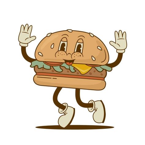 Diner Logo, Burger Vector, Funny Burger, Burger Cartoon, Graphic Design Photoshop, Retro Cartoons, Menu Design, Hoodie Design, Funny Cartoons