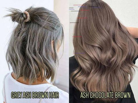 Ash Brown Hair Color 101 - Inspire You To Go For New Hair Light Ash Brown Hair With Dark Roots, Ash Brown Hair Box Dye, Ashen Hair Color, Ash Brown Solid Hair Color, Short Hair Ash Brown, Ash Brown Bob Haircut, Ash Brown Hair Formula, Light Brown Ash Hair, Greyish Brown Hair