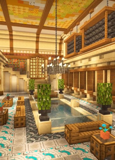 Minecraft Hotel Ideas, Bathtub Minecraft, Minecraft Hot Springs, Minecraft Building Ideas Desert, Minecraft Inside Houses Ideas, Minecraft Restaurant, Minecraft Pool, Interior Design Minecraft, Minecraft House Interior