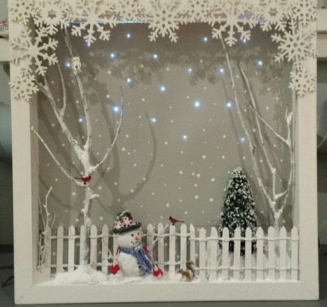 Christmas Shadow Box Ideas Winter Scenes, Christmas Diorama Ideas Winter Scenes, Winter Shadow Box Ideas, Shadow Box Frames Ideas, Shadow Boxes Ideas, Diy Christmas Shadow Box, Christmas Frames Diy, Gingerbread House Ideas, Christmas Diorama