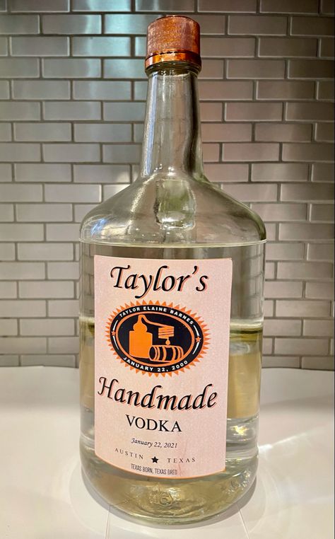 21st birthday gift, personalized vodka gift, groomsmen gift vodka, custom titos label 21st Birthday Parties, 21st Birthday Gifts For Boyfriend, 21st Birthday Paddle, Alcohol Bottle Decorations, 21st Birthday Ideas, Vodka Labels, Vodka Gifts, Sophia Lee, 21st Bday Ideas