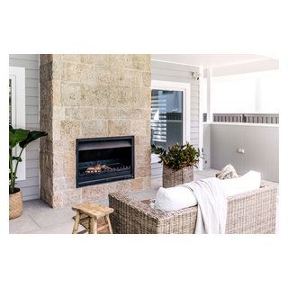 Custom Home Build - Hamptons Style - Contemporary - Patio - Sydney - by BCD Building Pty Ltd | Houzz AU Inbuilt Fireplace, Jetmaster Fireplace, Infrared Heating Panels, How To Clean Bbq, Freestanding Stove, Wood Heater, Contemporary Patio, Cleaning Wood, Open Fire