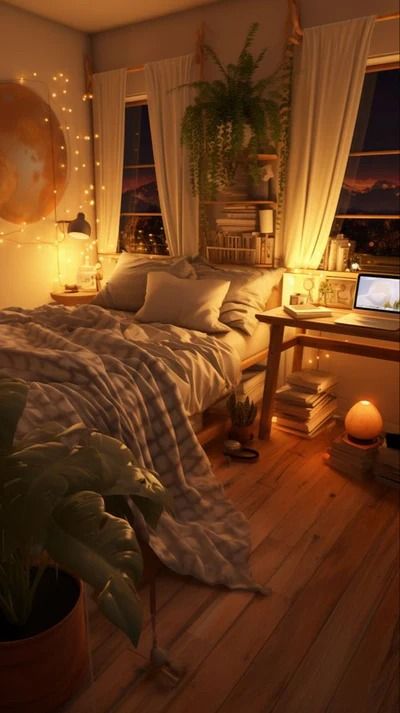 Cozy Fall Bedroom: How to Make Your Bed Nice and Warm on Chilly Fall Nights | Room Decor Tips | Ever Lasting Blog Bedroom Design For College Student, Cozy Garden Bedroom, Natural Color Room Decor, Fall Cozy Room Aesthetic, Cosy Aesthetic Room, Cozy Brick Cottage, Warm Room Aesthetic Bedroom, Glowy Room Aesthetic, Warm Bedroom Aesthetic Cozy