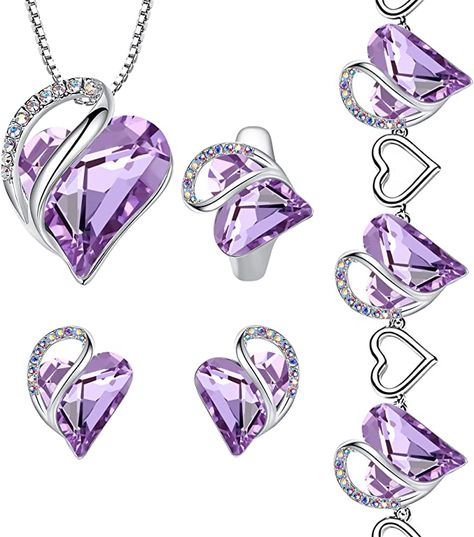 Amazon.com: Leafael Infinity Love Heart Necklace, Stud Earrings, Bracelet, and Ring Set, June Birthstone Crystal Jewelry, Silver Tone Gifts for Women, Alexandrite Light Purple: Clothing, Shoes & Jewelry Bracelet And Ring Set, Purple Clothing, Bracelet And Ring, Infinity Love, Infinity Necklace, June Birthstone, Buy Gold, Gold Art, June Birth Stone