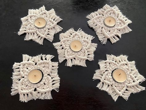 Wedding Table Decor Boho, Elk Antler Wedding Band, Macrame Star, Table Decor Boho, Macrame Candle Holder, Macrame Wedding Decor, Mason Jar Tea Lights, Macrame Designs, Macrame Basket