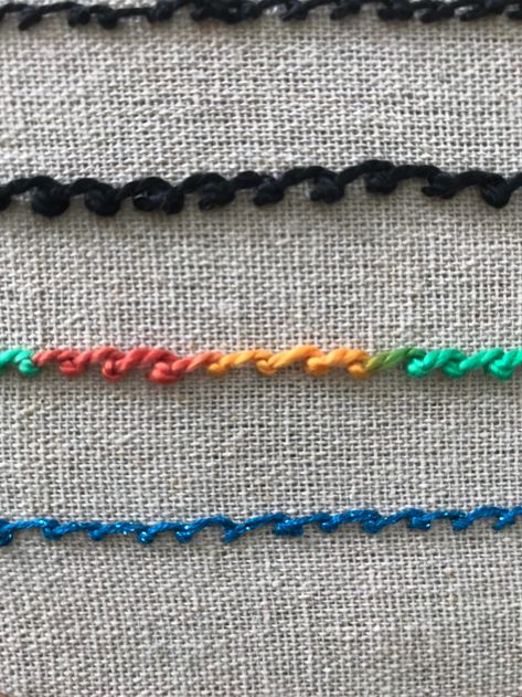 Embroidery: Scroll Stitch | Create Whimsy Scroll Stitch Embroidery, Embroidery Scroll, Scroll Stitch, Stitch Close, Make Bias Tape, Thick Thread, Embroidery Stitch, Stitch 2, Hand Embroidery Stitches