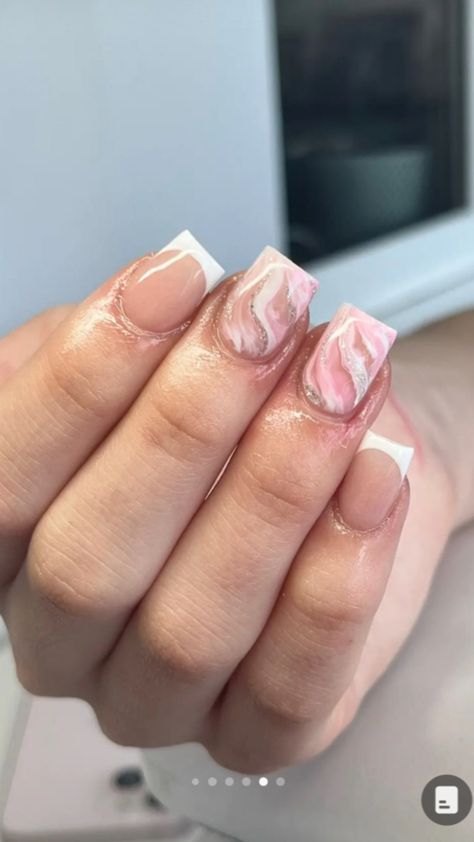 Silver Marble Nails, Short Acrylic Nails Winter, Short Biab Nails, Square Winter Nails, Sept Nails, Girly Nails, Gel Nails French, Acrylic Ideas, Marble Nail Designs