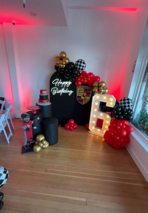 Porsche theme 6th birthday party Porsche Party Ideas, Ferrari Birthday Theme, Porsche Birthday Party Ideas, Porsche Themed Birthday Party, F1 Birthday Party Ideas Ferrari, Ferrari Party Ideas, Ferrari Themed Birthday Party, F1 Theme Party Birthday, Ferrari Birthday Party Ideas