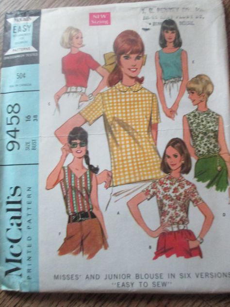 Sewing Pattern Blouse, Vintage Blouse Pattern, Blouse Top Pattern, 70s Blouse, Retro Sewing Patterns, 1960 Fashion, 60s And 70s Fashion, Sixties Fashion, Vogue Sewing