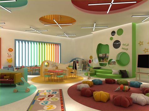 Daycare Interior Design, Kindergarten Interior, Preschool Designs, Classroom Interior, Kindergarten Wallpaper, School Building Design, Preschool Decor, Daycare Decor, Daycare Design