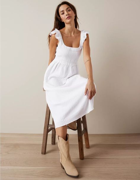 AE Denim Tube Top Midi Dress curated on LTK Tube Top Midi Dress, Shift Dress Outfit, American Eagle Dresses, Dressy Summer Outfits, Crossback Dress, Denim Tube Top, Summer Dresses Knee Length, Simple White Dress, Dresses Wedding Guest