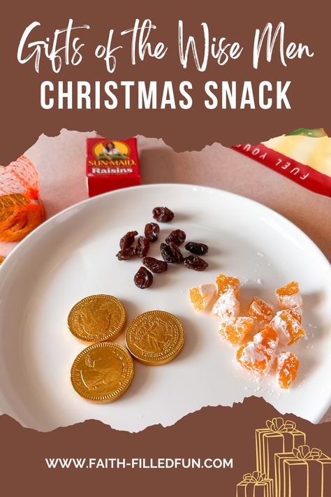 gifts of the wise men Christmas snack mix recipe Gold Frankincense And Myrrh Craft, 3 Wise Men Gifts, Kids Church Christmas, Wise Men Gifts, Trinity Sunday, Sunday School Snacks, Gold Frankincense And Myrrh, Snack At Home, Christmas Sunday School