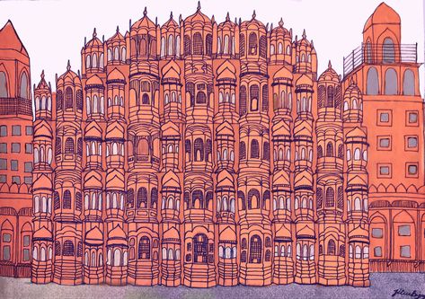 Jaipur Drawing, Hawa Mahal Jaipur, Doodle Mandala, Hawa Mahal, Mandala Zentangle, Drawing Step By Step, Drawing Step, Like Button, Zentangle Art