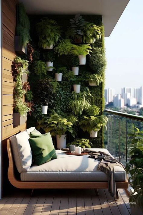 If you prefer the visuals of ferns, this living wall is perfect for you. Balcony Shade Ideas Apartment, Balcony Ikea, Botanical Backdrop, Ikea Balcony, Klein Balkon Decor, Balcony Garden Diy, Pool Balcony, Roof Patio, Ideas Terraza