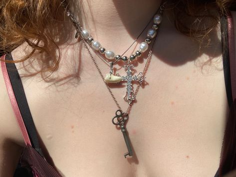 Rosary -ish necklace and key necklace and my widsom tooth necklace Tooth Necklace, Key Necklace, Rosary, Key