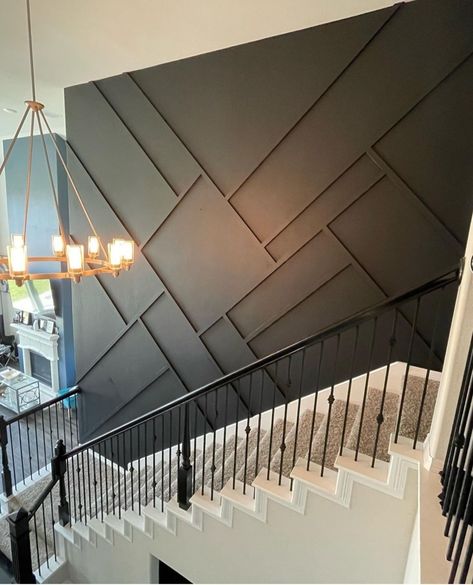 Trim Wall Design, Unique Wall Design, Stairwell Accent Wall, Trim Wall, Staircase Wall Decor, Stairs Ideas, Build Inspiration, Stair Wall, Staircase Wall