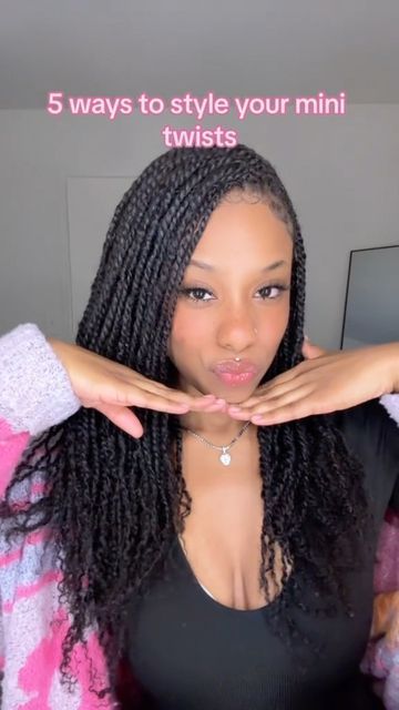 Long Mini Twists With Extensions, Ways To Style Mini Twist, Long Mini Twists, Mini Twists With Extensions, Mini Twist Hairstyles, Micro Twists, Mini Twists, Micro Braids, Twist Styles