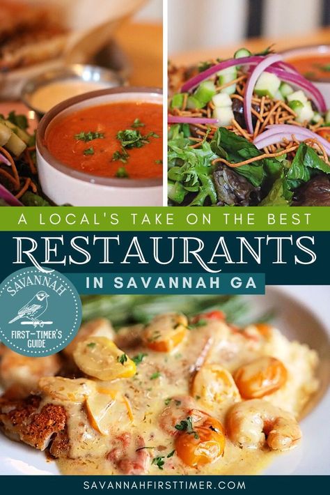 Pinnable graphic with three food photos and text overlay that reads "A Local's Guide to Noteworthy Restaurants in Savannah" Savannah Ga Restaurants, Savannah Georgia Food, Savannah Georgia Restaurants, Savannah Georgia Vacation, Savannah Georgia Travel, Southern Style Cooking, Savannah Restaurants, Georgia Food, Best Seafood Restaurant