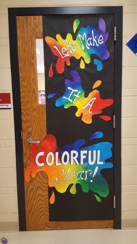 My 4th year door covering for the Art Room-K Downing Art Room Door, Art Room Doors, Door Covering, Art Bulletin Boards, Room Door Decorations, School Door Decorations, Small Hallway Ideas, Door Paint, Art Classroom Decor