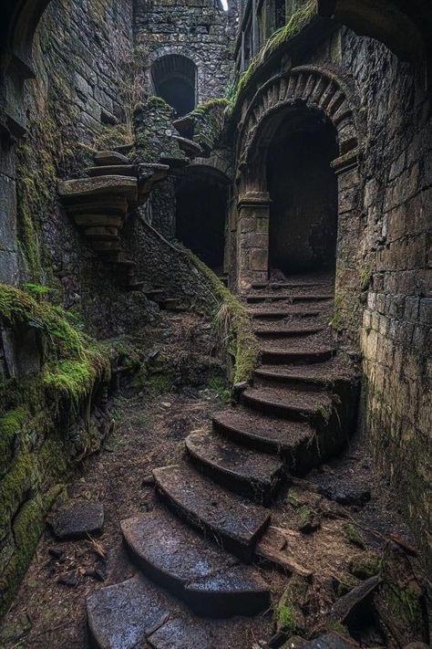 Abandoned House Aesthetic, Abandoned Buildings Aesthetic, Dark Ruins, Ruins Aesthetic, Fantasy Stone, Haunted Castles, Creepy Houses, Medieval Aesthetic, Abandoned Castles